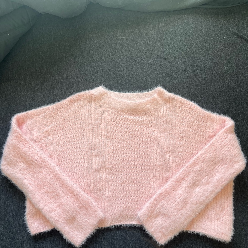 Pastel Pink Crew Neck Sweater with Fluffy Texture